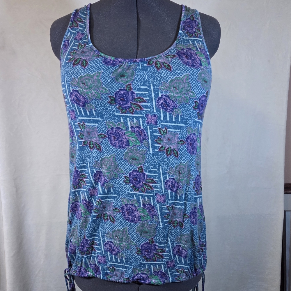 Free People Blue and Purple Floral Tank Top